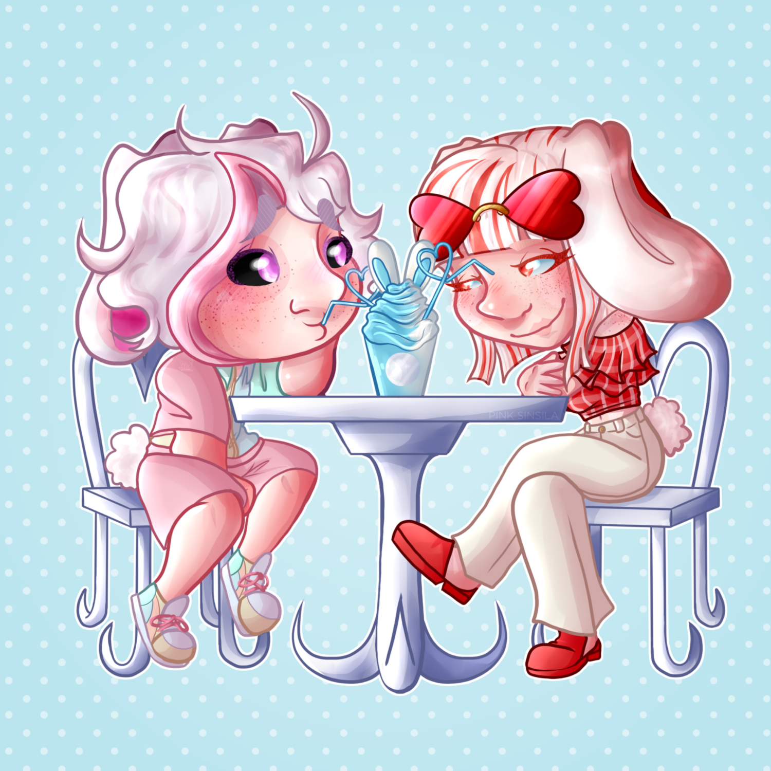 Example 2022 (Normal chibi + Fullbody + Soft-shading + Pattern background)