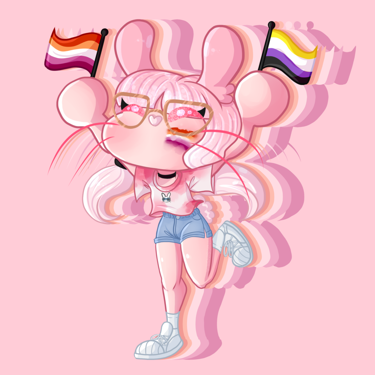 Example 2022 (Simple chibi + Fullbody + Cell-Shading + Pattern background)